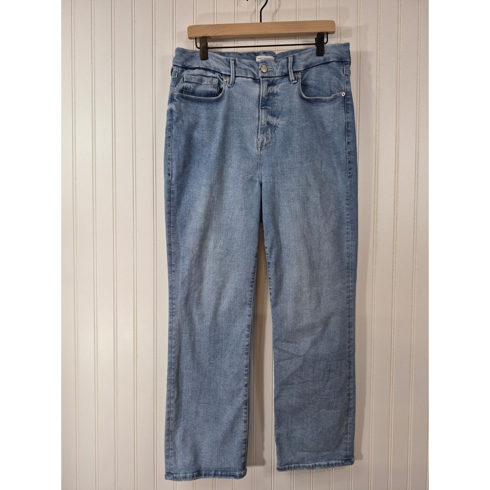 Good American Straight Leg Lightwash Jeans 35x27.5 Mid Rise 14-18 Luxury